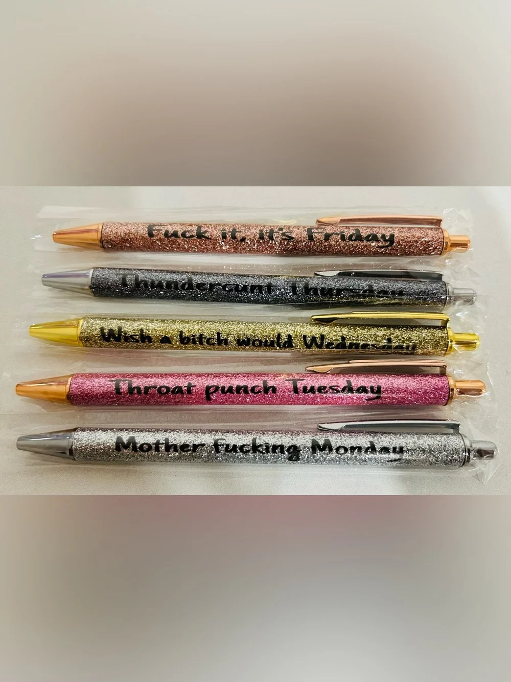 Glitter Day-of-Week Ballpoint Pens - Monday - Friday Set of 5